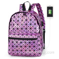 Women Unisex Holographic PU Leather Daily Backpack School Bookbag Travel Casual Backpack